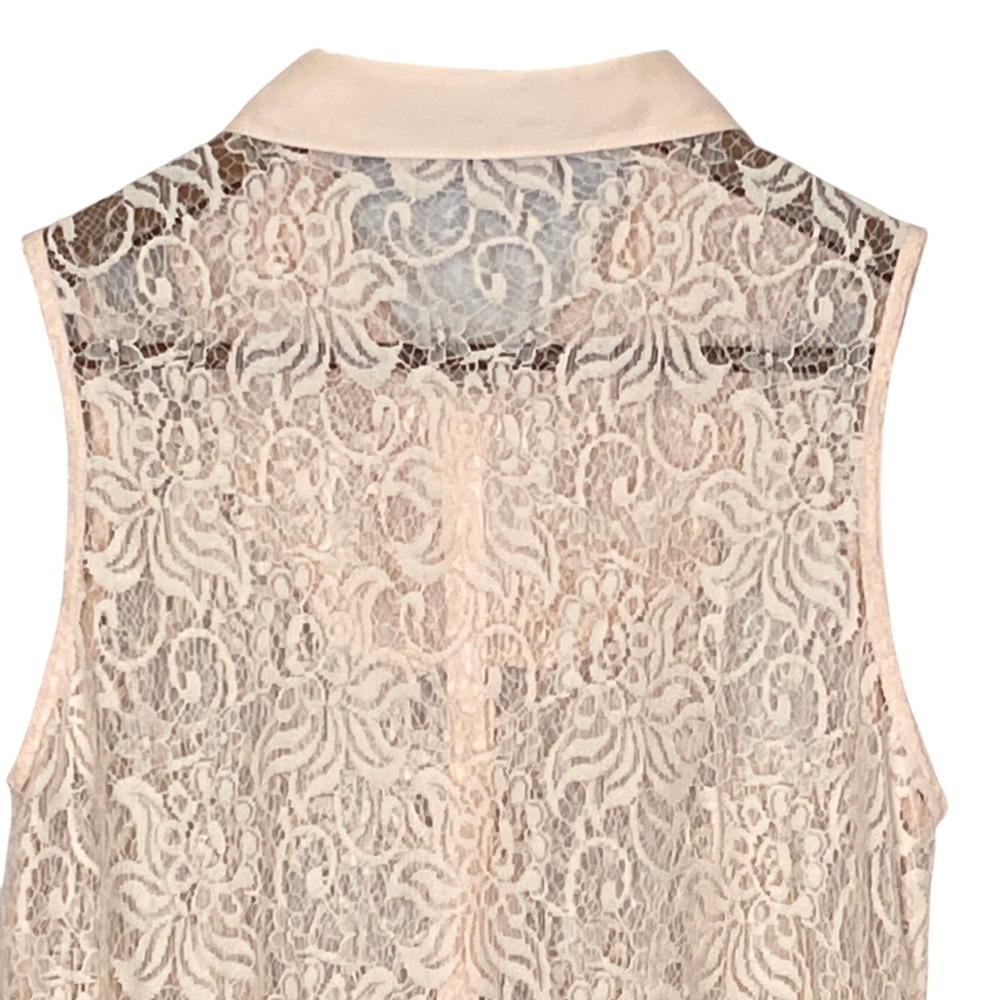 Sheer Floral Lace Top Womens Size L Peach Coquette Cottage Festival Shabby Chic - Picture 6 of 9